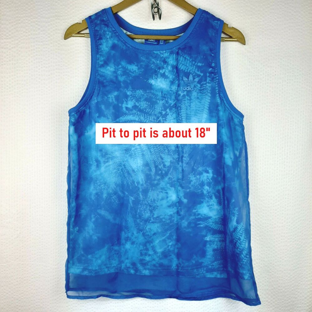 Adidas Women Ocean Elements Tank Top Blue Chiffon Mesh Activewear Top Size S - Picture 3 of 12